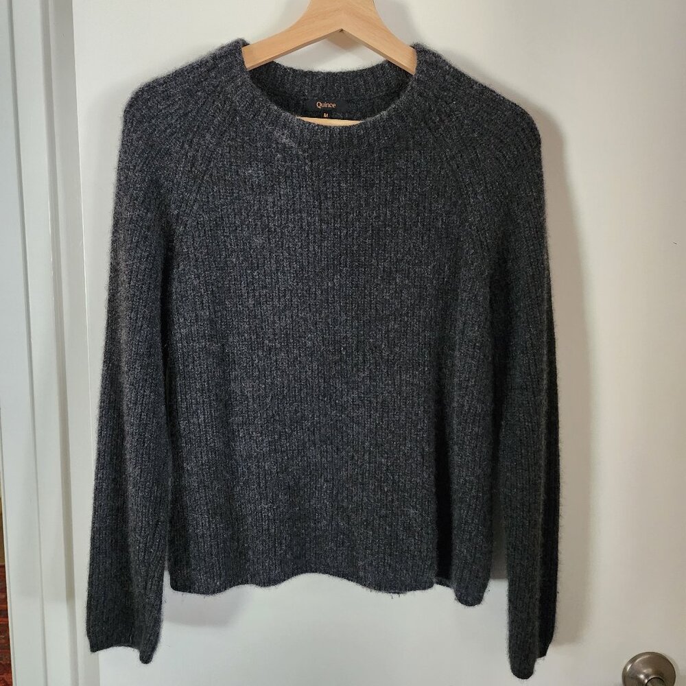 Quince 100% Cashmere Fisherman Crewneck Sweater Women’s Medium Charcoal Gray